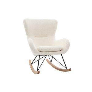 Miliboo Rocking chair scandinave en tissu effet peau de mouton blanc, metal noir et bois clair  ESKUA