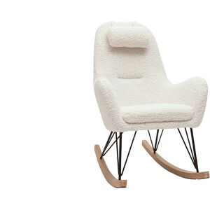 Miliboo Rocking chair scandinave en tissu effet peau de mouton blanc, metal noir et bois clair MANIA