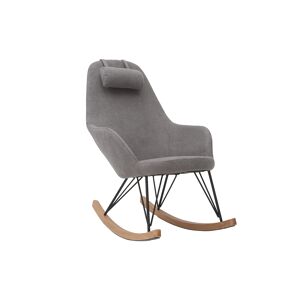 Miliboo Rocking chair scandinave en tissu effet velours gris, metal noir et bois clair JHENE