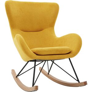 Miliboo Rocking chair scandinave en tissu effet velours jaune moutarde, metal noir et bois clair ESKUA