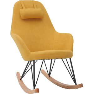 Miliboo Rocking chair scandinave en tissu effet velours jaune moutarde metal noir et bois clair JHENE