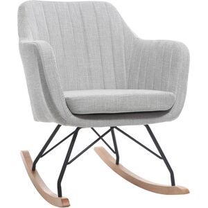 Miliboo Rocking chair scandinave en tissu gris clair, metal noir et bois clair ALEYNA