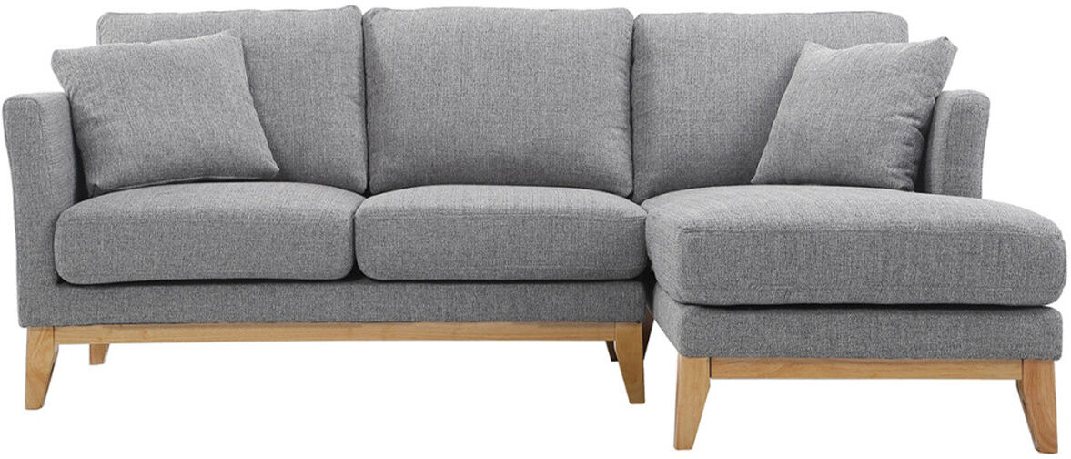 Miliboo Canapé d'angle droit déhoussable scandinave 4 places en tissu gris clair et bois clair OSLO