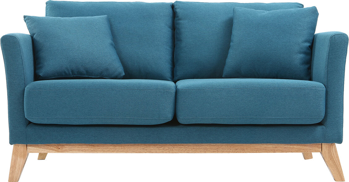 Miliboo Canapé scandinave déhoussable 2 places en tissu bleu canard et bois clair OSLO