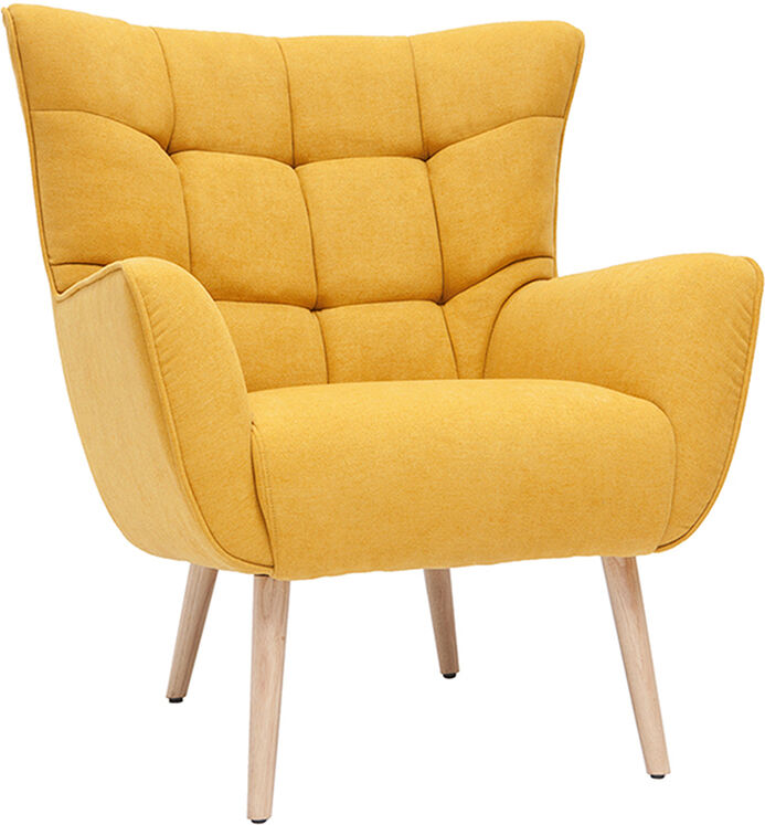 Miliboo Fauteuil scandinave en tissu effet velours jaune moutarde et bois clair AVERY