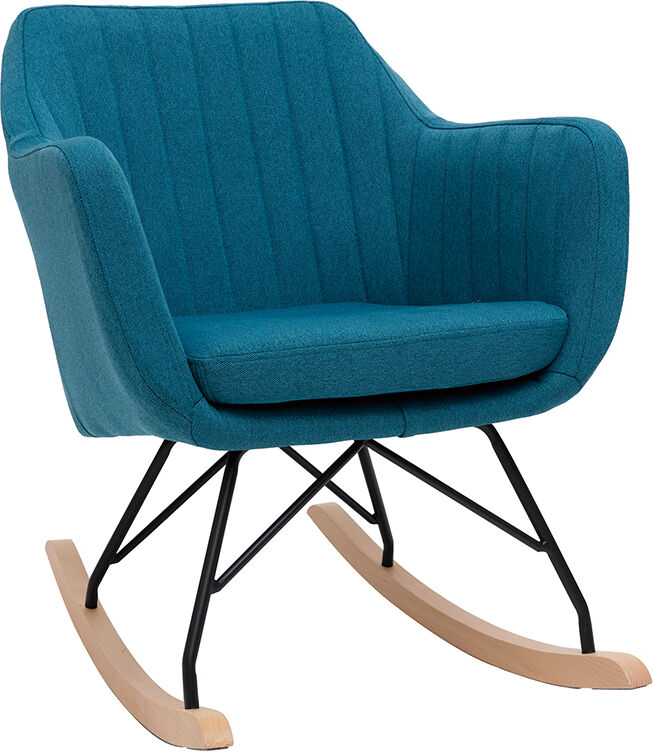 Miliboo Rocking chair scandinave en tissu bleu canard, métal noir et bois clair ALEYNA