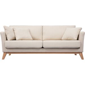 Miliboo Canape scandinave dehoussable 3 places en tissu beige et bois clair OSLO