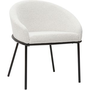 Miliboo Chaise design en tissu velours chenille blanc casse et metal noir JENNA