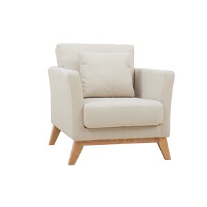 Miliboo Fauteuil scandinave dehoussable en tissu beige et bois clair OSLO