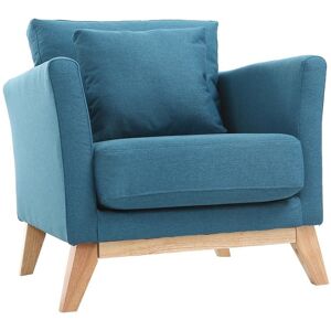 Miliboo Fauteuil scandinave dehoussable en tissu bleu canard et bois clair OSLO