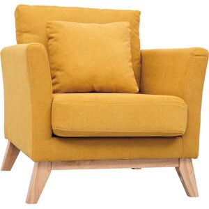 Miliboo Fauteuil scandinave dehoussable en tissu effet velours jaune moutarde et bois clair OSLO