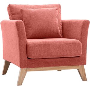 Miliboo Fauteuil scandinave dehoussable en tissu effet velours texture terracotta et bois clair OSLO