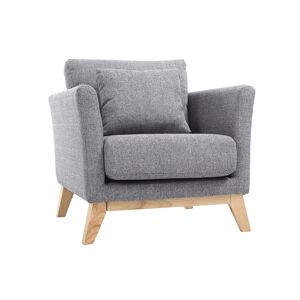 Miliboo Fauteuil scandinave dehoussable en tissu gris clair et bois clair OSLO