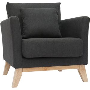 Miliboo Fauteuil scandinave dehoussable en tissu gris fonce et bois clair OSLO