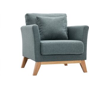 Miliboo Fauteuil scandinave dehoussable en tissu vert de gris et bois clair OSLO