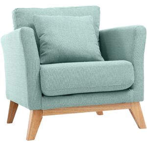 Miliboo Fauteuil scandinave dehoussable en tissu vert lagon et bois clair OSLO