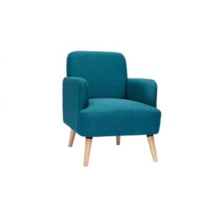 Miliboo Fauteuil scandinave en tissu bleu canard et bois clair ISKO