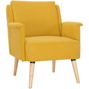 Miliboo Fauteuil scandinave en tissu effet velours jaune moutarde et bois clair AEOLA