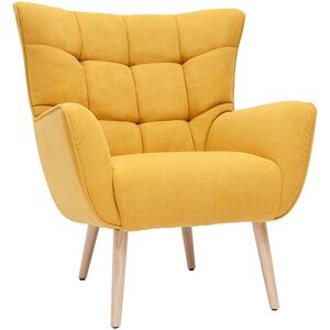 Miliboo Fauteuil scandinave en tissu effet velours jaune moutarde et bois clair AVERY