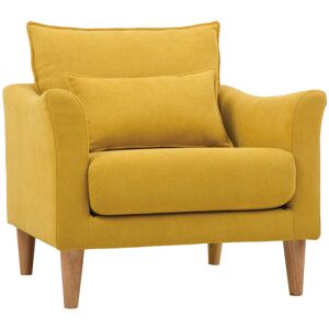 Miliboo Fauteuil scandinave en tissu effet velours jaune moutarde et bois clair KATE