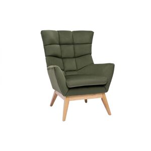 Miliboo Fauteuil scandinave en tissu effet velours kaki et bois clair BRODY