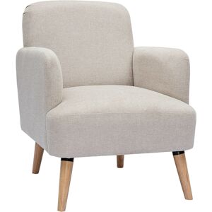 Miliboo Fauteuil scandinave en tissu effet velours texture beige et bois clair ISKO