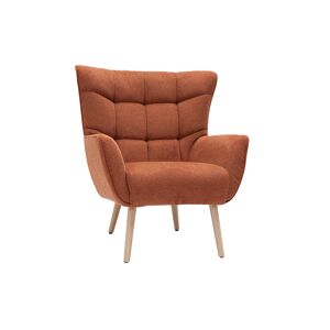 Miliboo Fauteuil scandinave en tissu effet velours texture terre brulee et bois clair AVERY