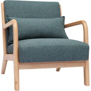 Miliboo Fauteuil scandinave en tissu vert de gris et bois clair massif DERRY