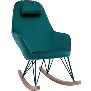 Miliboo Rocking chair design en tissu velours bleu canard, metal noir et bois clair JHENE