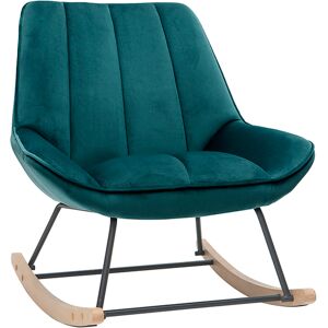 Miliboo Rocking chair design en tissu velours bleu petrole, metal noir et bois clair BILLIE