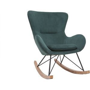 Miliboo Rocking chair design en tissu velours côtele vert, metal noir et bois clair ESKUA