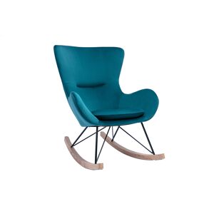 Miliboo Rocking chair design en tissu velours gaufre bleu canard, metal noir et bois clair ESKUA