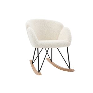 Miliboo Rocking chair en tissu effet peau de mouton blanc, metal noir et bois clair RHAPSODY