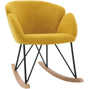 Miliboo Rocking chair en tissu effet velours jaune moutarde, metal noir et bois clair RHAPSODY