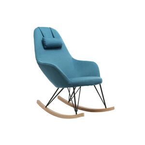 Miliboo Rocking chair scandinave en tissu bleu canard, metal noir et bois clair JHENE