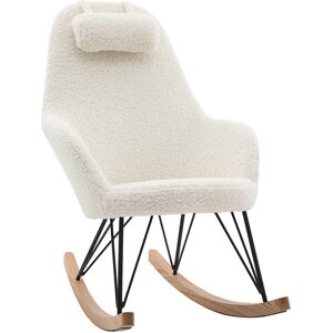 Miliboo Rocking chair scandinave en tissu effet peau de mouton blanc, metal noir et bois clair JHENE