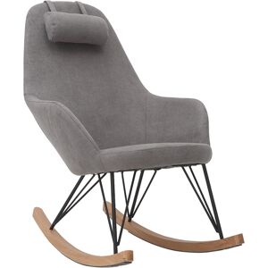 Miliboo Rocking chair scandinave en tissu effet velours gris, metal noir et bois clair JHENE