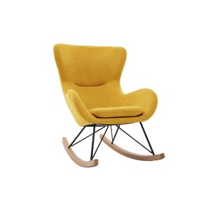 Miliboo Rocking chair scandinave en tissu effet velours jaune moutarde, metal noir et bois clair ESKUA