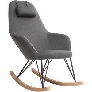 Miliboo Rocking chair scandinave en tissu gris fonce, metal noir et bois clair JHENE