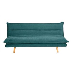 Miliboo Canapé convertible 3 places en tissu chenille bleu canard et bois clair BINGO - Publicité Miliboo Canapé convertible 3 places en tissu chenille bleu canard et bois clair BINGO - Publicité