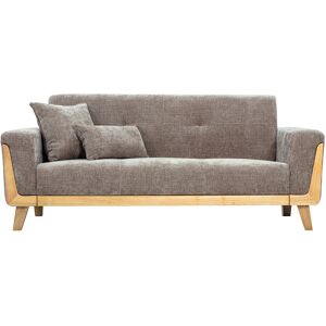 Miliboo Canapé scandinave 3 places en tissu effet velours texturé taupe et bois clair FJORD - Publicité Miliboo Canapé scandinave 3 places en tissu effet velours texturé taupe et bois clair FJORD - Publicité