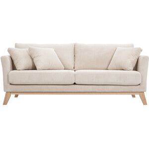 Miliboo Canapé scandinave déhoussable 3 places en tissu velours côtelé beige et bois clair OSLO - Publicité Miliboo Canapé scandinave déhoussable 3 places en tissu velours côtelé beige et bois clair OSLO - Publicité