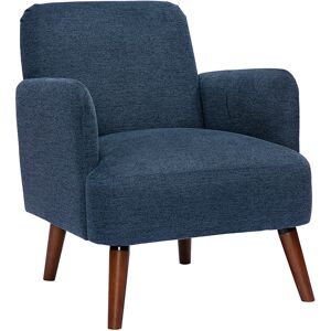 Miliboo Fauteuil scandinave en tissu effet velours texturé bleu foncé et bois foncé ISKO - Publicité Miliboo Fauteuil scandinave en tissu effet velours texturé bleu foncé et bois foncé ISKO - Publicité