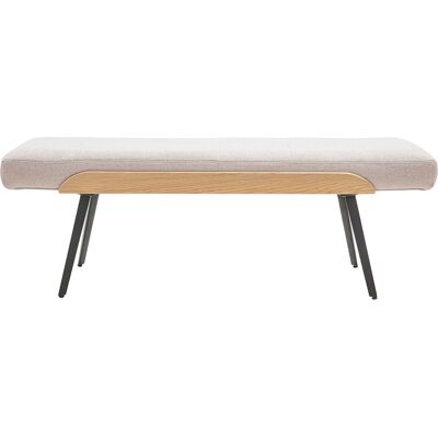 Miliboo Banc en tissu effet velours texturé beige, bois clair et métal noir L123 cm ELIOR - Publicité Miliboo Banc en tissu effet velours texturé beige, bois clair et métal noir L123 cm ELIOR - Publicité