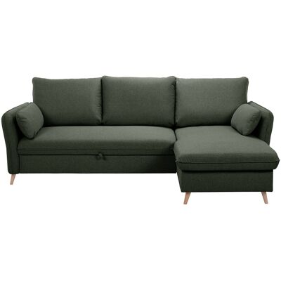 Miliboo Canapé d'angle convertible réversible avec coffre 3-4 places en tissu vert kaki et bois clair DRISS - Publicité Miliboo Canapé d'angle convertible réversible avec coffre 3-4 places en tissu vert kaki et bois clair DRISS - Publicité