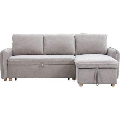 Miliboo Canapé d'angle convertible réversible avec coffre 3 places en tissu chenille gris et bois clair ORSO - Publicité Miliboo Canapé d'angle convertible réversible avec coffre 3 places en tissu chenille gris et bois clair ORSO - Publicité