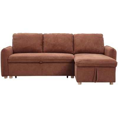 Miliboo Canapé d'angle convertible réversible avec coffre 3 places en tissu chenille terre brûlée et bois clair ORSO - Publicité Miliboo Canapé d'angle convertible réversible avec coffre 3 places en tissu chenille terre brûlée et bois clair ORSO - Publicité