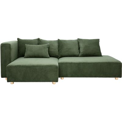 Miliboo Canapé d'angle gauche 3 places en tissu velours côtelé vert kaki et bois clair HARLEM - Publicité Miliboo Canapé d'angle gauche 3 places en tissu velours côtelé vert kaki et bois clair HARLEM - Publicité