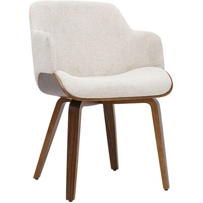 Miliboo Chaise en tissu chenille beige et bois foncé EARL - Publicité Miliboo Chaise en tissu chenille beige et bois foncé EARL - Publicité