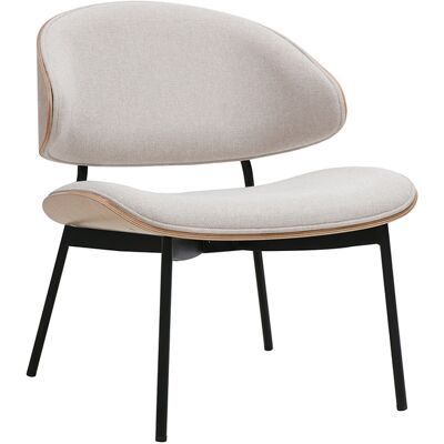 Miliboo Fauteuil en tissu effet velours texturé beige, bois clair et métal noir FABULO - Publicité Miliboo Fauteuil en tissu effet velours texturé beige, bois clair et métal noir FABULO - Publicité